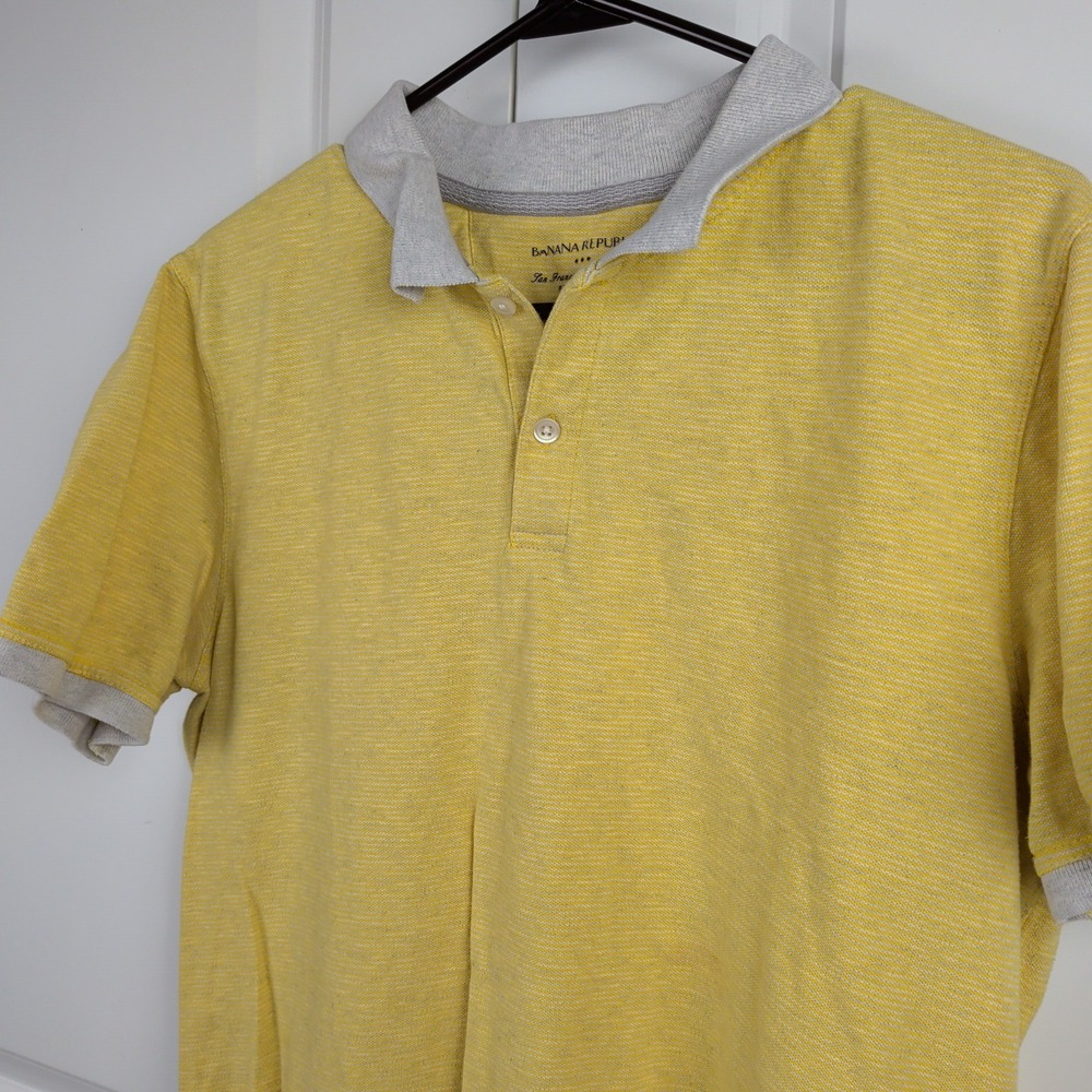 Preppy Butter Yellow Dandelion Yellow Mens Large Striped Cotton Polo Shirt